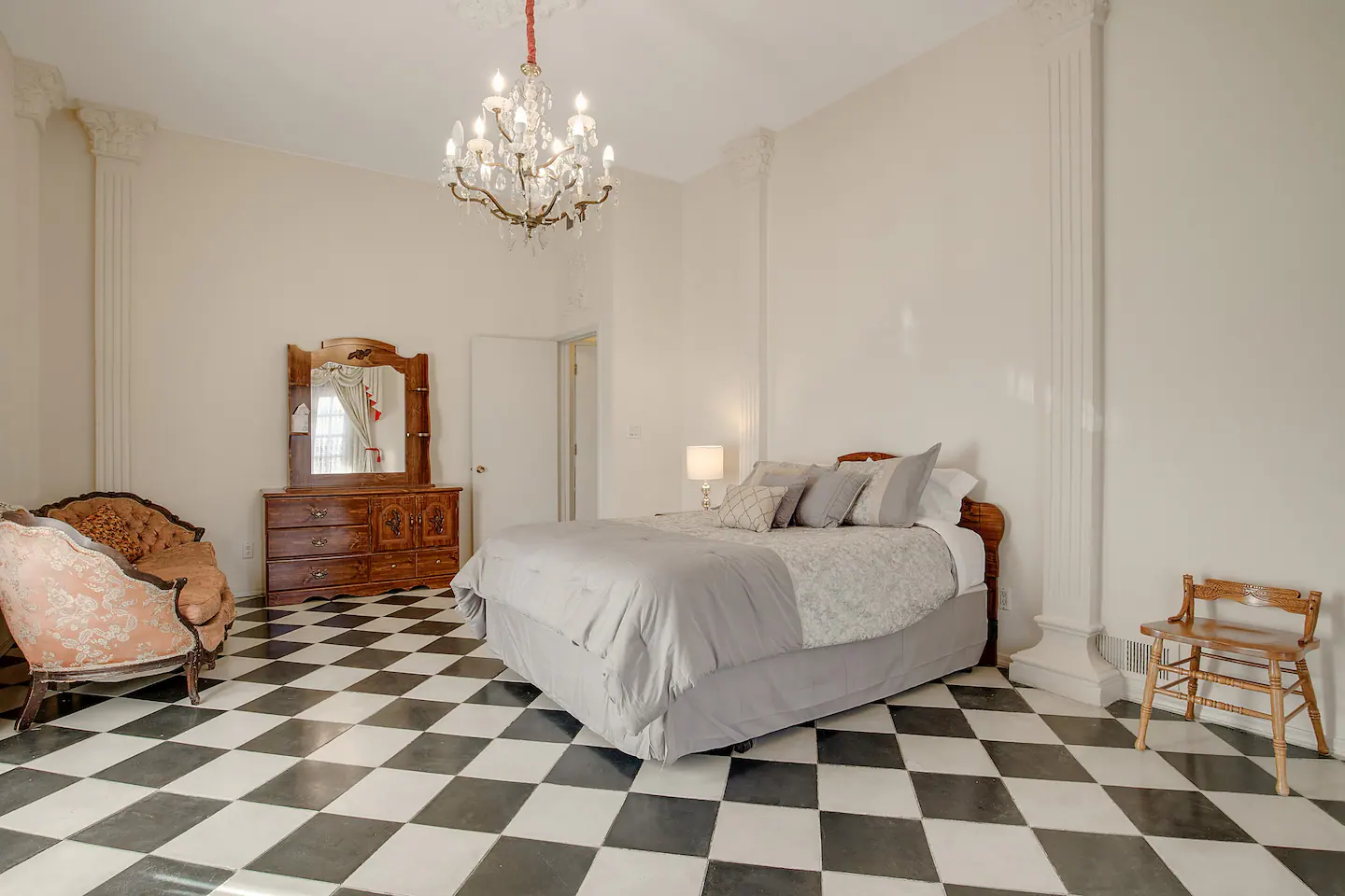 Spacious and elegant bedroom.