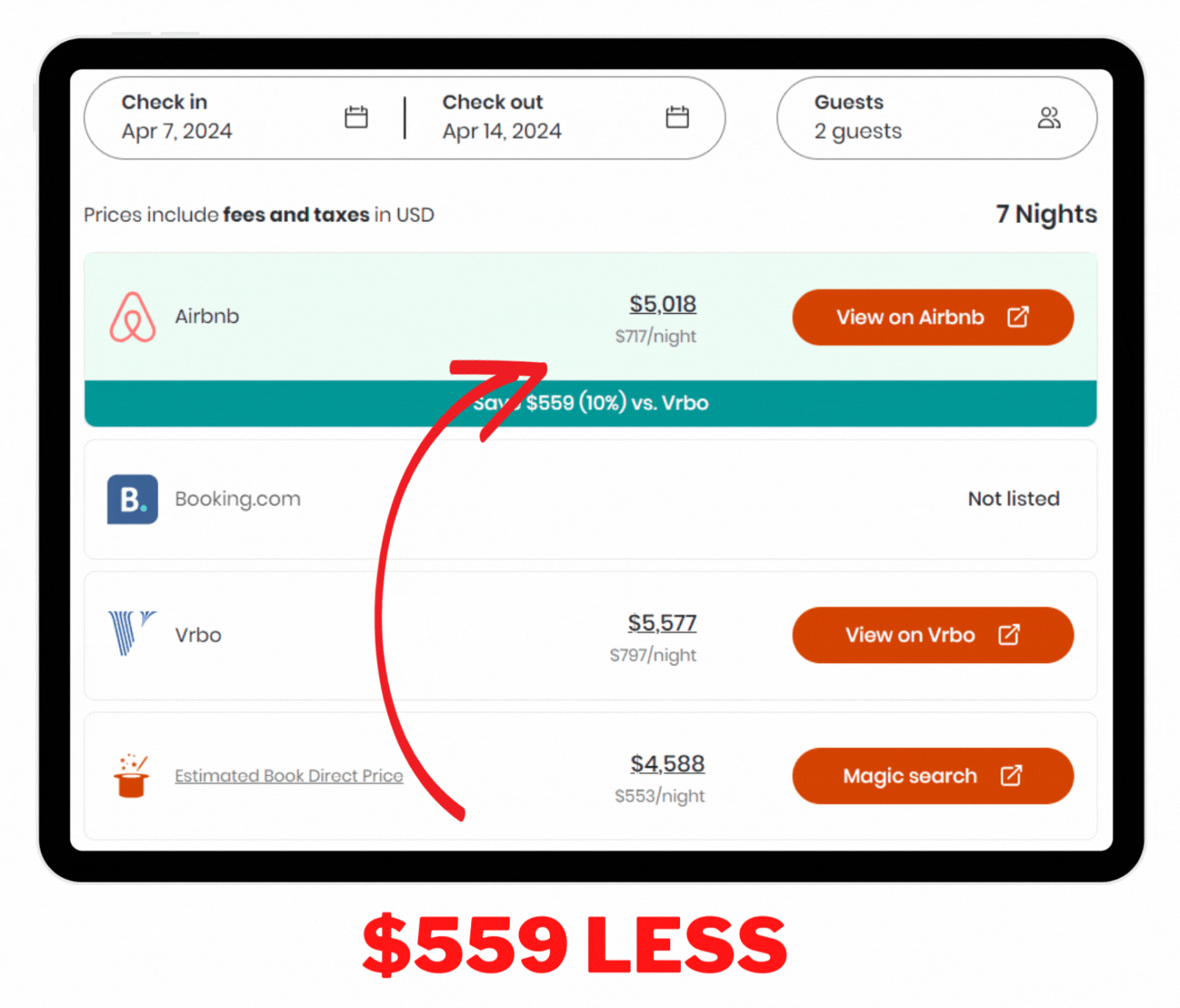 A Romantic Airbnb In California. This beachside retreat on VRBO caught my eye, but before committing, I decided to HiChee it. Guess what? Found it on Airbnb, and it's $559 cheaper there! Booking through Booking.com means more cash for beachside BBQs. Cheers to smart booking!